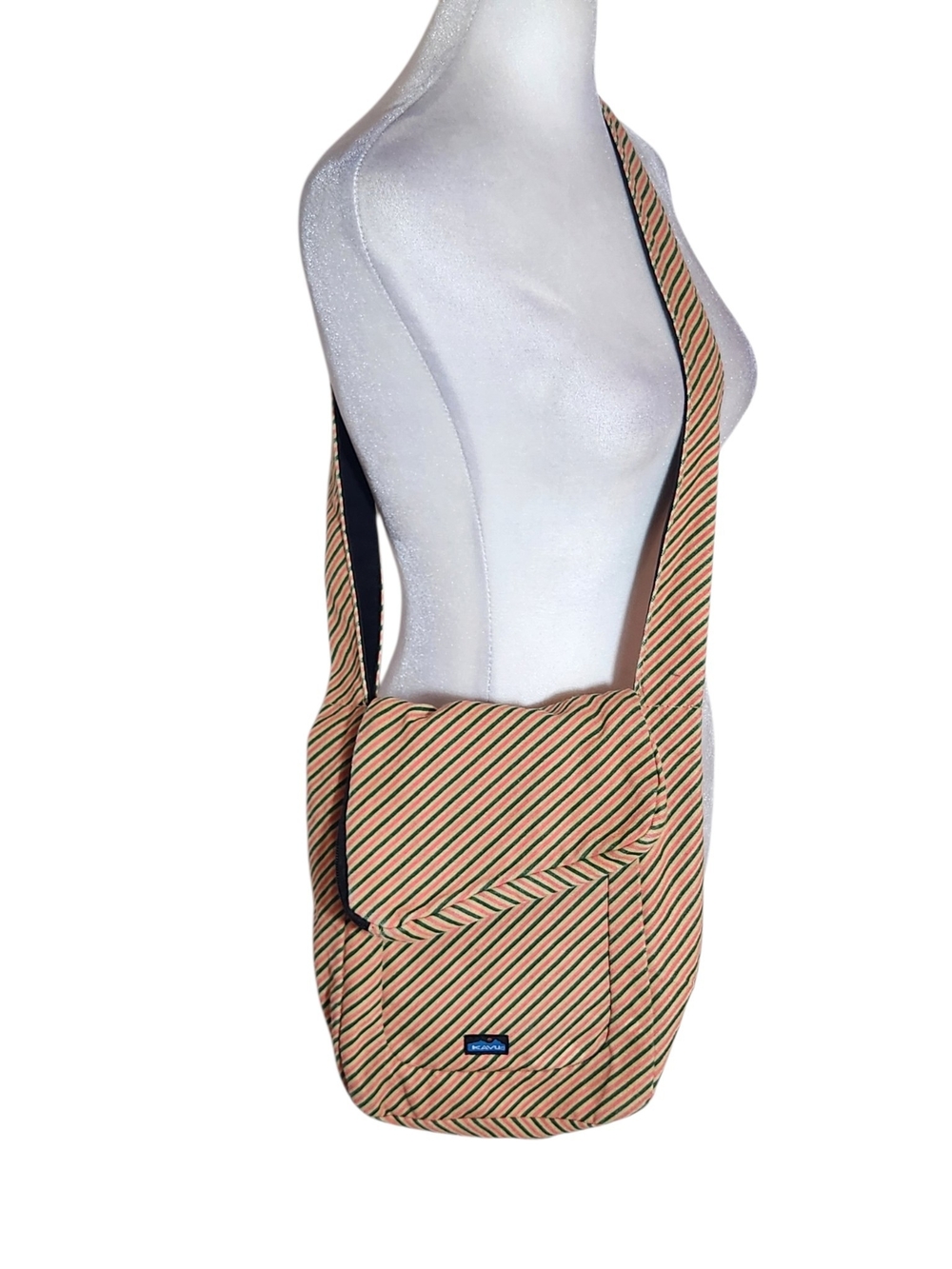 KAVU Pink and Tan Stripe Crossbody Bag One Size